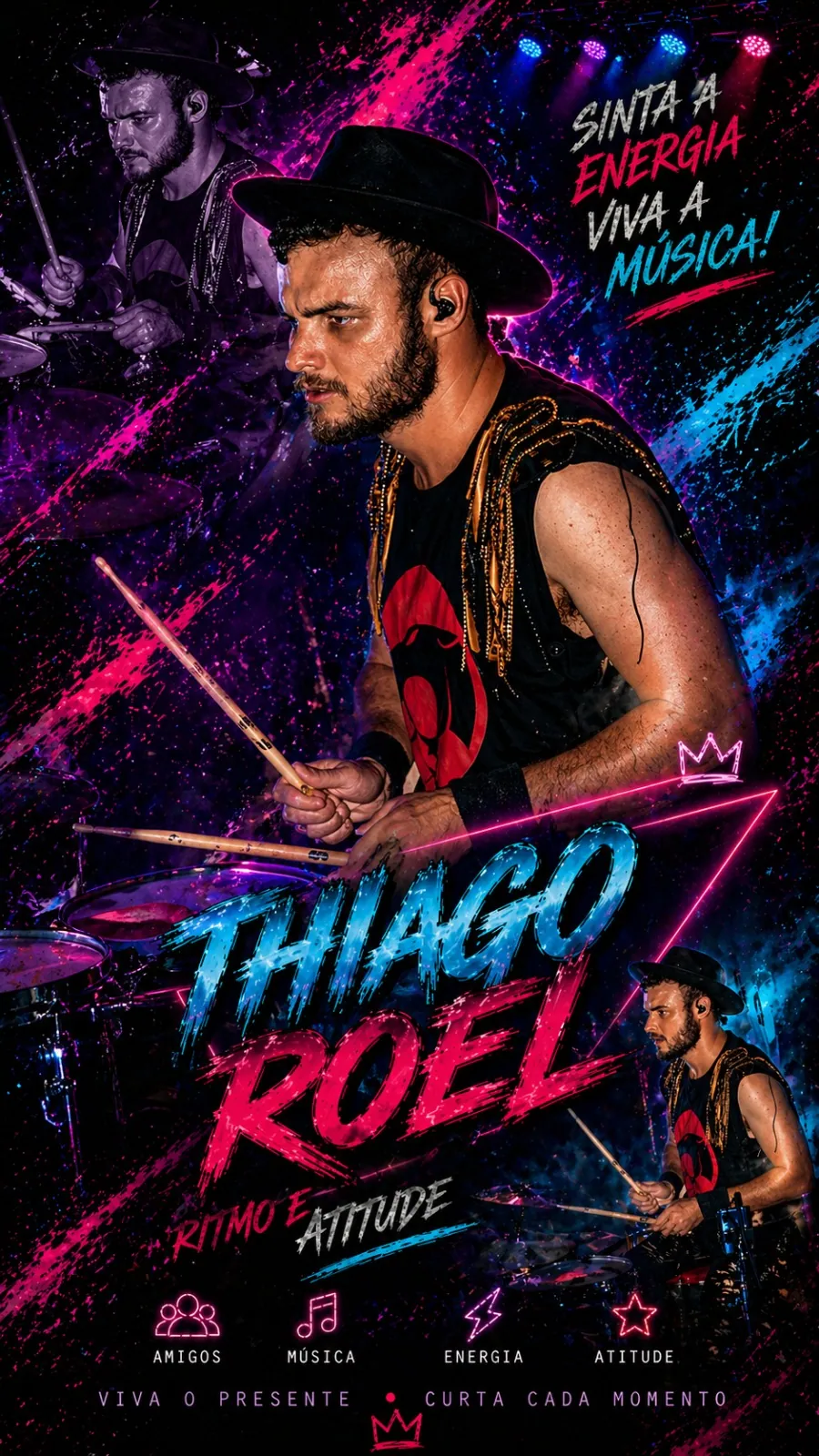 Thiago Roel tocando bateria ao vivo